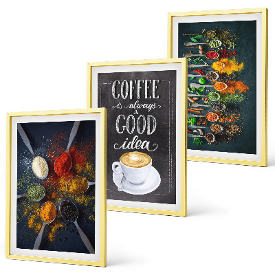 Set de 3 cuadros para salón Especias, café, hierbas, patrones