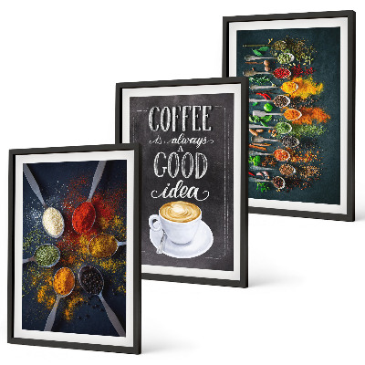 Set de 3 cuadros para salón Especias, café, hierbas, patrones