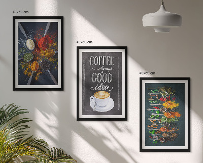 Set de 3 cuadros para salón Especias, café, hierbas, patrones