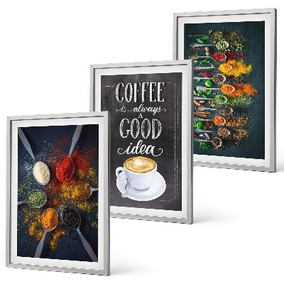 Set de 3 cuadros para salón Especias, café, hierbas, patrones
