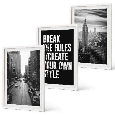 Juego de 3 cuadros Calles de la ciudad, inspiración en blanco y negro