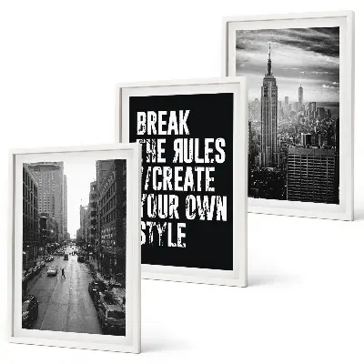 Juego de 3 cuadros con diseño de calles de la ciudad en blanco y negro