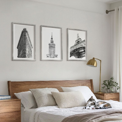 Set de 3 cuadros para salón Edificios arquitectónicos en blanco y negro