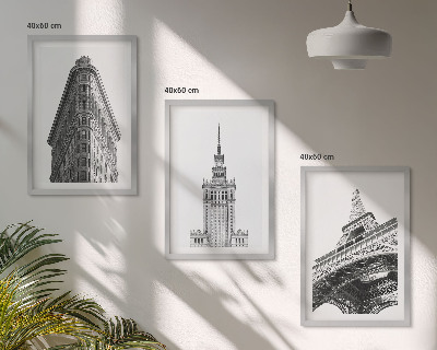 Set de 3 cuadros para salón Edificios arquitectónicos en blanco y negro