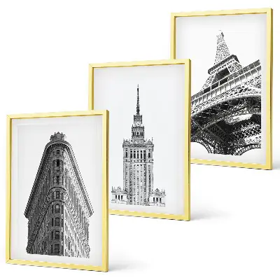 Set de 3 cuadros para salón con diseño de edificios arquitectónicos en blanco y negro