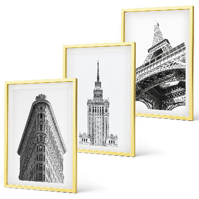 Set de 3 cuadros para salón Edificios arquitectónicos en blanco y negro