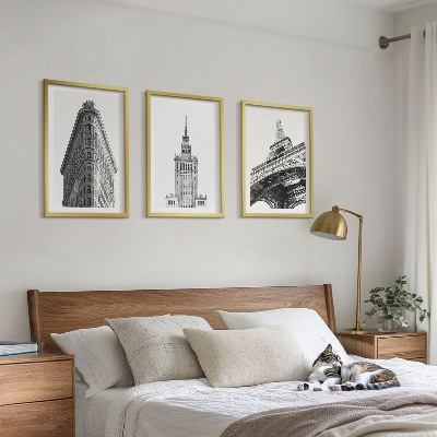 Set de 3 cuadros para salón Edificios arquitectónicos en blanco y negro