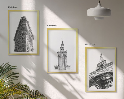 Set de 3 cuadros para salón Edificios arquitectónicos en blanco y negro