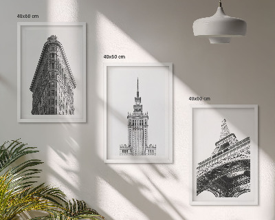 Set de 3 cuadros para salón Edificios arquitectónicos en blanco y negro