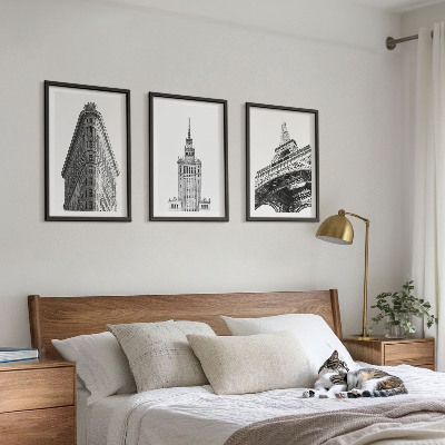 Set de 3 cuadros para salón Edificios arquitectónicos en blanco y negro