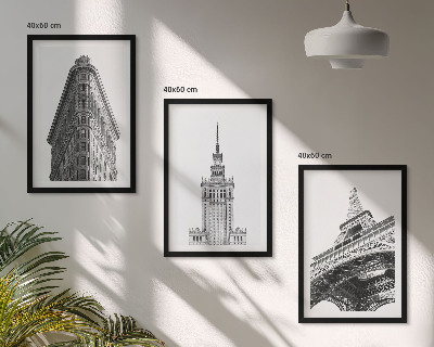 Set de 3 cuadros para salón Edificios arquitectónicos en blanco y negro