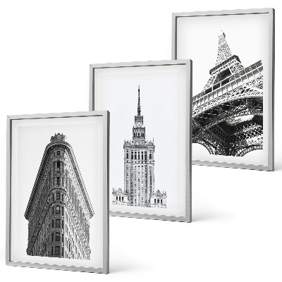 Set de 3 cuadros para salón Edificios arquitectónicos en blanco y negro