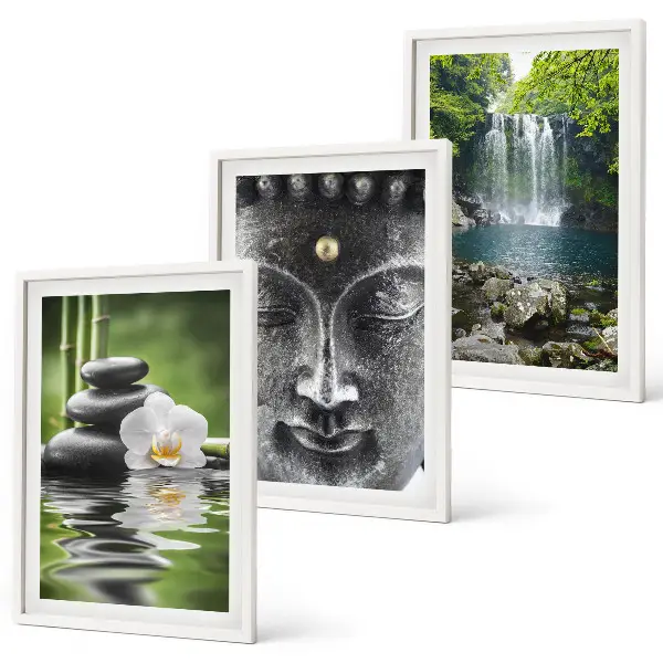Juego de 3 cuadros piedras de armonía, agua y Buda