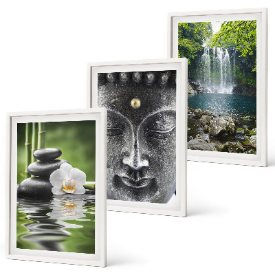 Juego de 3 cuadros Piedras de armonía, agua, Buda
