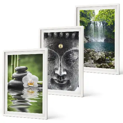 Juego de 3 cuadros piedras de armonía, agua y Buda