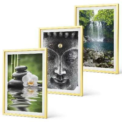 Juego de 3 cuadros piedras de armonía, agua y Buda