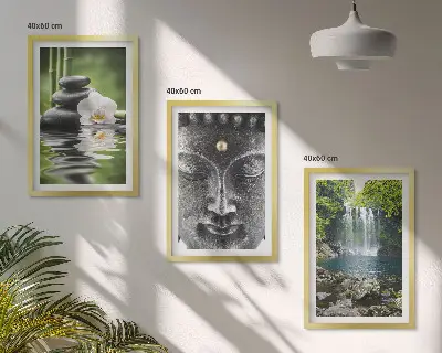 Juego de 3 cuadros piedras de armonía, agua y Buda