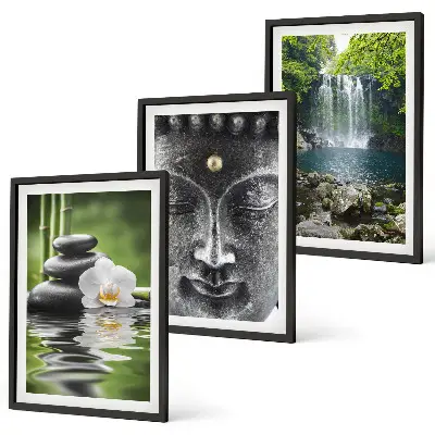 Juego de 3 cuadros piedras de armonía, agua y Buda