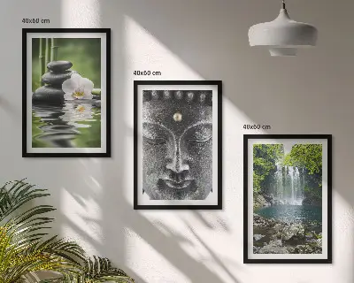 Juego de 3 cuadros piedras de armonía, agua y Buda