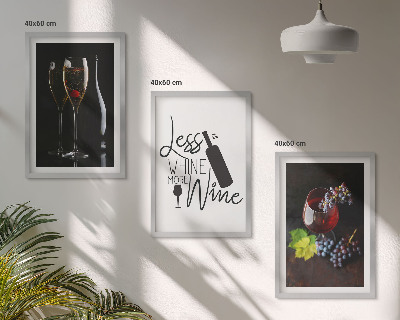 Set de 3 cuadros para salón Copas de vino con uvas e inscripción