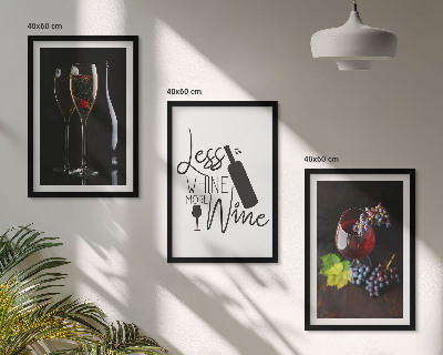 Set de 3 cuadros para salón Copas de vino con uvas e inscripción