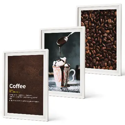 Juego de 3 cuadros con diseño de bebida de café con crema batida