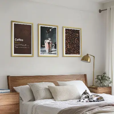 Juego de 3 cuadros con diseño de bebida de café con crema batida