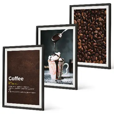 Juego de 3 cuadros con diseño de bebida de café con crema batida