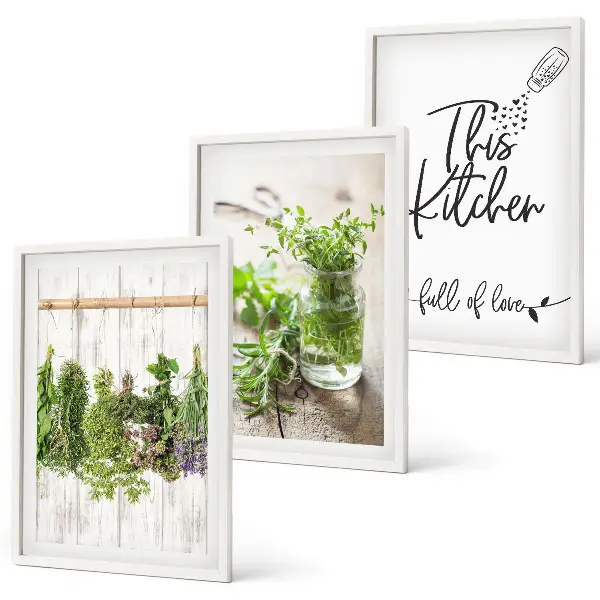 Set de 3 cuadros para salón con diseño de hierbas secas para cocina