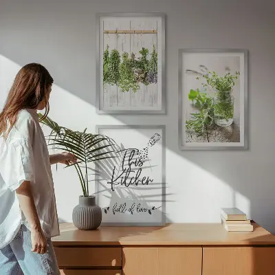 Set de 3 cuadros para salón con diseño de hierbas secas para cocina