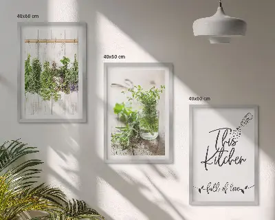 Set de 3 cuadros para salón con diseño de hierbas secas para cocina