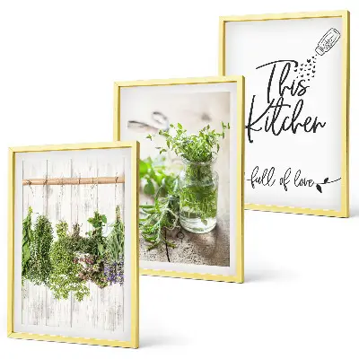 Set de 3 cuadros para salón con diseño de hierbas secas para cocina