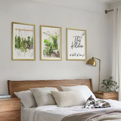 Set de 3 cuadros para salón con diseño de hierbas secas para cocina