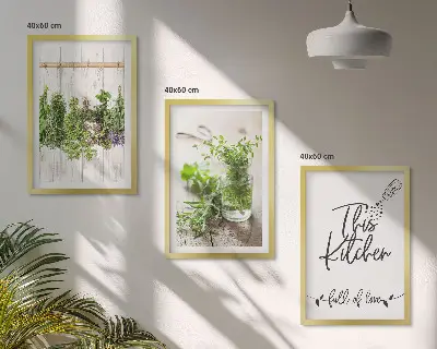 Set de 3 cuadros para salón con diseño de hierbas secas para cocina