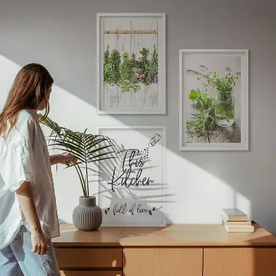 Set de 3 cuadros para salón con diseño de hierbas secas para cocina