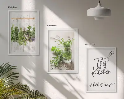 Set de 3 cuadros para salón con diseño de hierbas secas para cocina