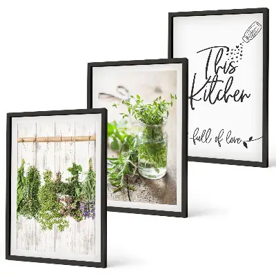 Set de 3 cuadros para salón con diseño de hierbas secas para cocina