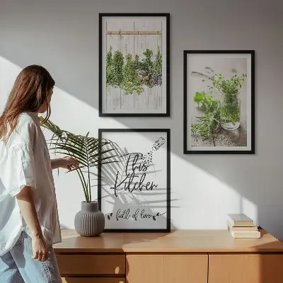 Set de 3 cuadros para salón con diseño de hierbas secas para cocina