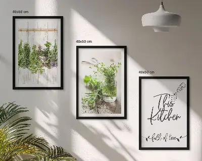 Set de 3 cuadros para salón con diseño de hierbas secas para cocina