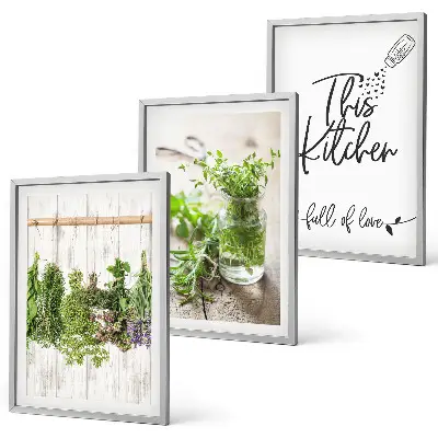 Set de 3 cuadros para salón con diseño de hierbas secas para cocina