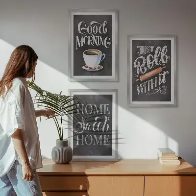 Juego de 3 cuadros con motivos de inscripciones para cocina