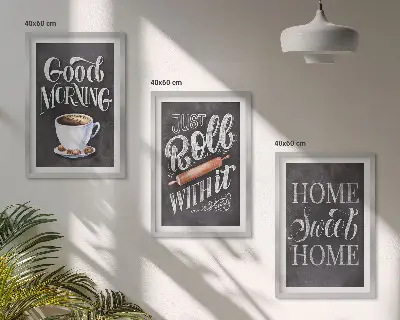 Juego de 3 cuadros con motivos de inscripciones para cocina