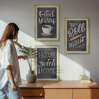 Juego de 3 cuadros con motivos de inscripciones para cocina