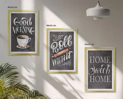 Juego de 3 cuadros con motivos de inscripciones para cocina