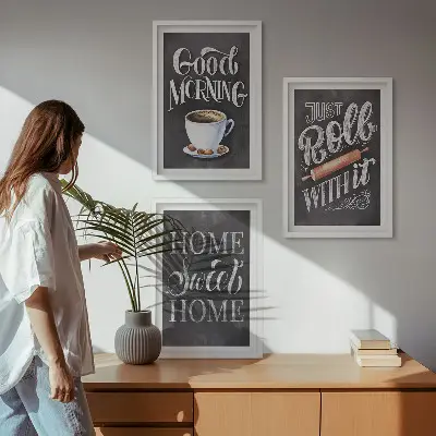 Juego de 3 cuadros con motivos de inscripciones para cocina