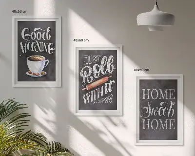 Juego de 3 cuadros con motivos de inscripciones para cocina
