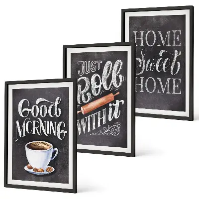 Juego de 3 cuadros con motivos de inscripciones para cocina
