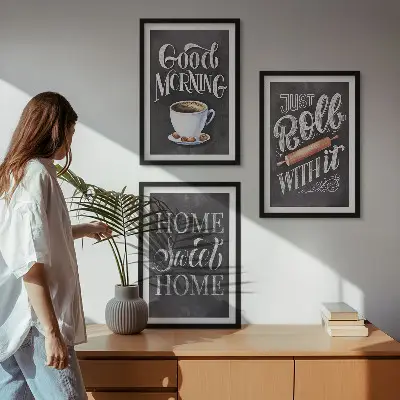 Juego de 3 cuadros con motivos de inscripciones para cocina