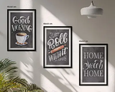 Juego de 3 cuadros con motivos de inscripciones para cocina