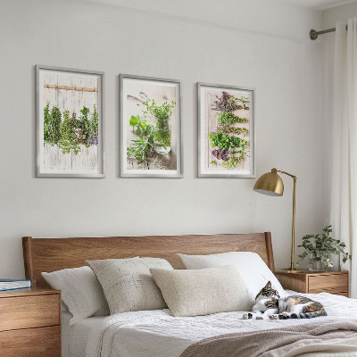 Set de 3 cuadros para salón Plantas aromáticas para la cocina